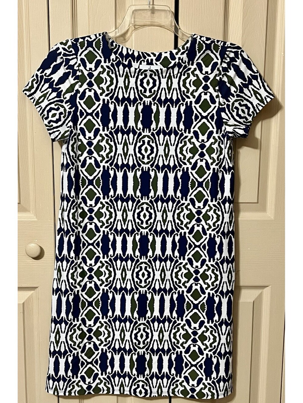 Jude Connally Shift Dress Size S Blue Geometric Stretch
